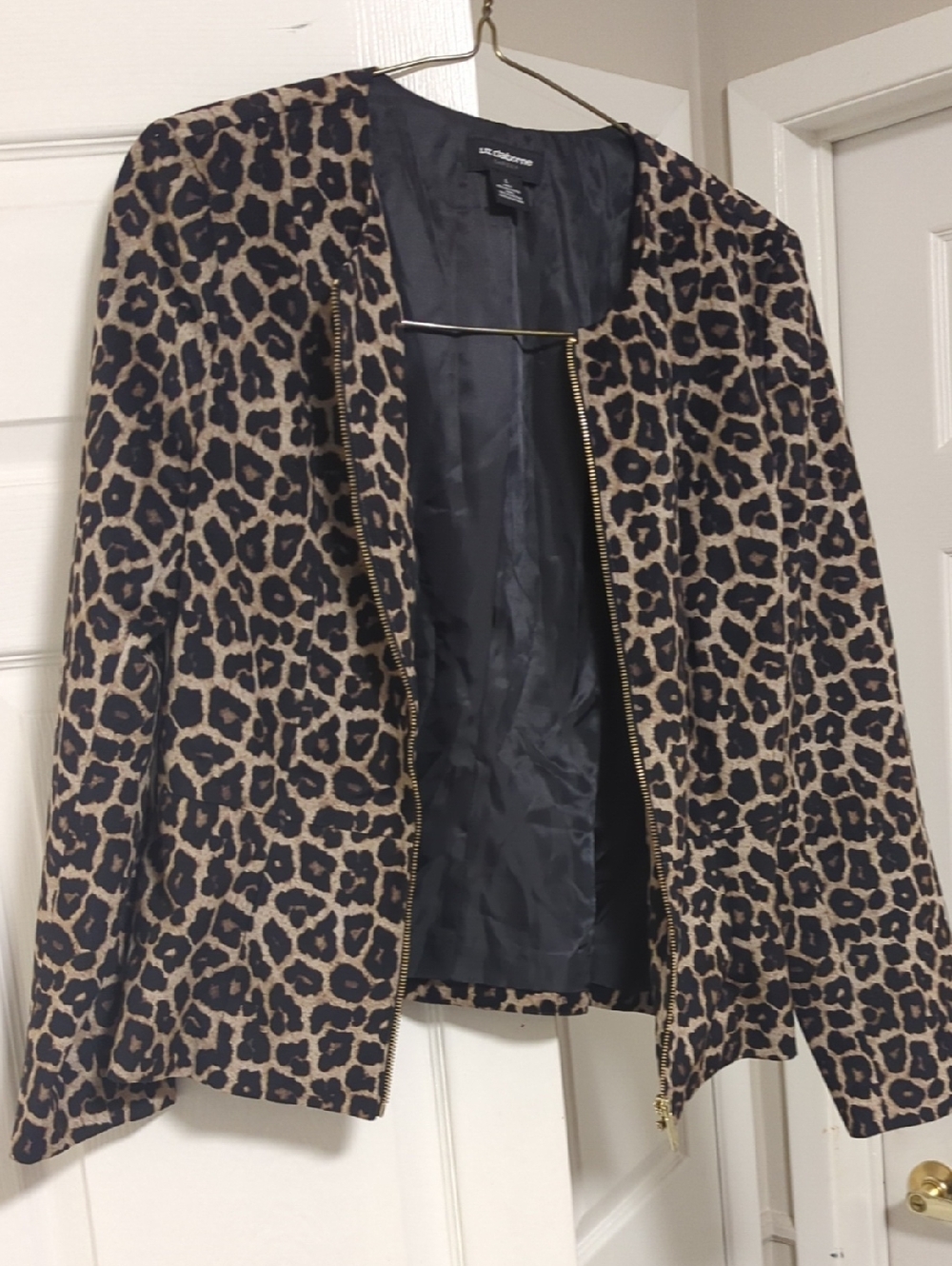 Liz Claiborne Leopard Print Zip-Front Jacket in Black and Tan
